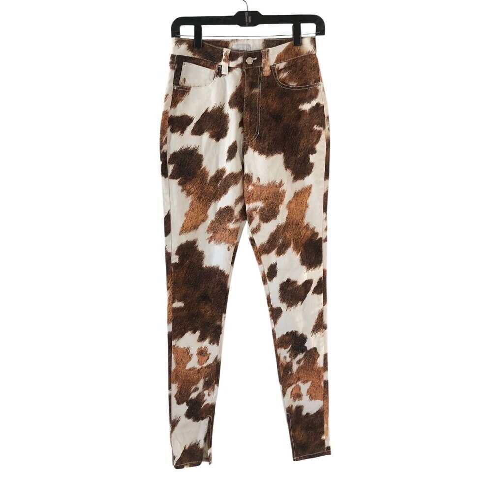 NWOT Women's WeWoreWhat / Revolve Stiletto Slit Skinny Jean Cow Print Size 26